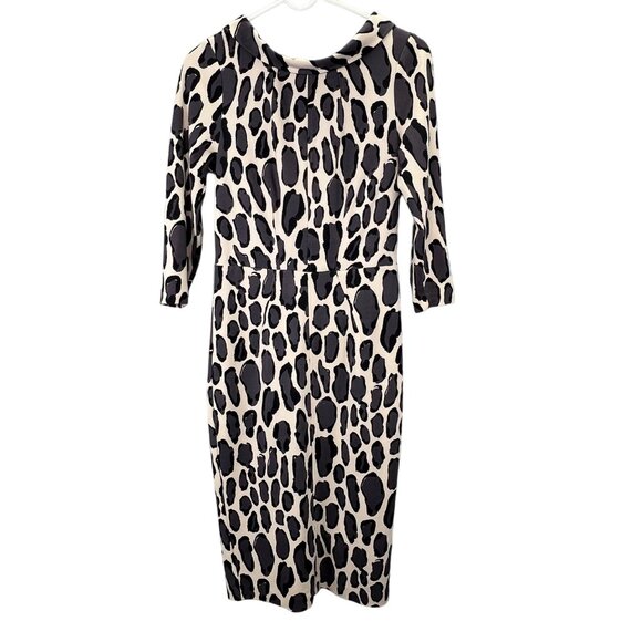 Boden Marisa Leopard Print Sheath Dress size 4 Women Beige Black Gray Back Zip - Picture 1 of 9